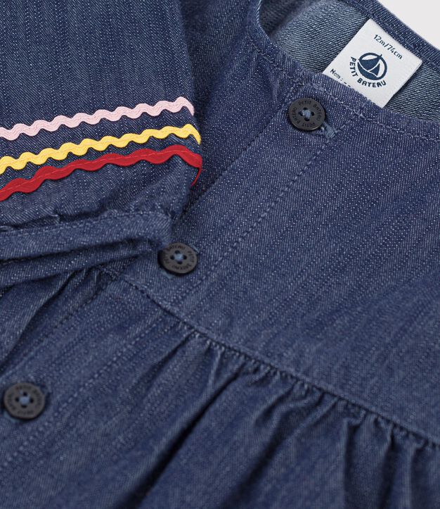 Vestido de tejido denim de manga larga para beb&eacute; azul
