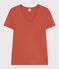 Camiseta La Icónica lisa de algodón con cuello de pico para mujer marron FAMEUX