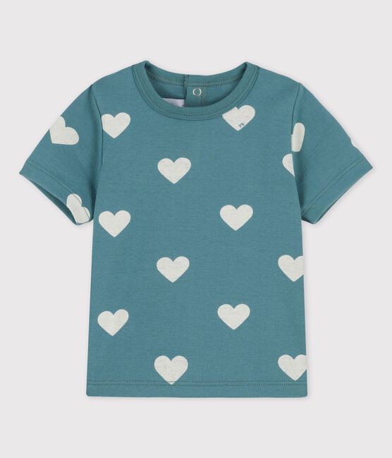 Camiseta de manga corta con estampado de corazones de algodón de bebé verde BRUT/blanco AVALANCHE