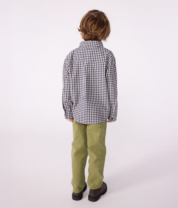Camisa infantil de algod&oacute;n a cuadros azul/crudo