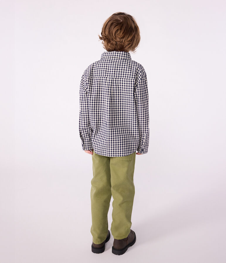 Camisa infantil de algod&oacute;n a cuadros azul/crudo