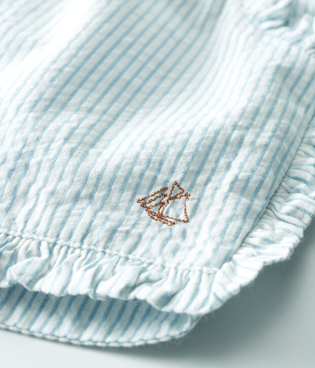 Pantal&oacute;n corto de mil rayas para beb&eacute; ni&ntilde;a blanco/azul