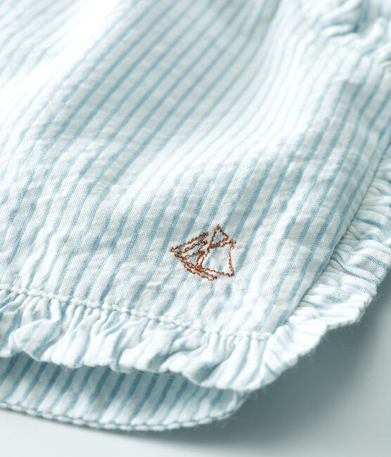 Pantalón corto de mil rayas para bebé niña blanco MARSHMALLOW/azul ACIER