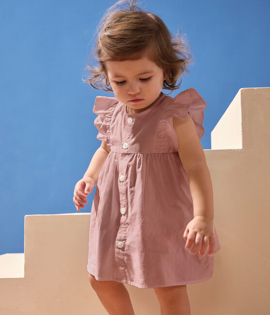 Vestido y pantalones bombachos de bebé de algodón liso rosa CHARME