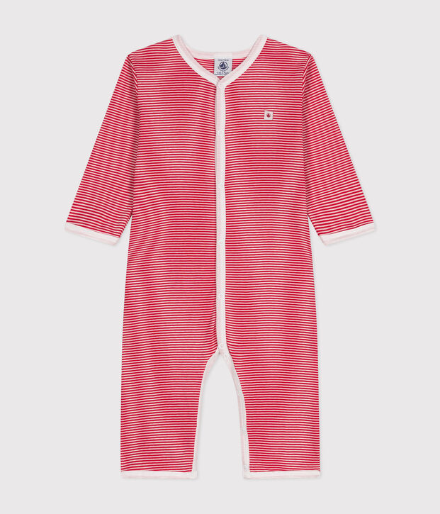 Pijamas de beb&eacute; de manga larga sin pies de algod&oacute;n rojo/blanco