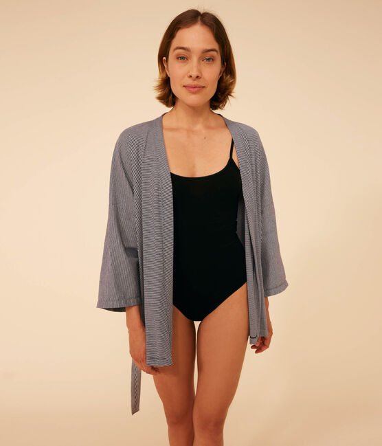 Quimono de rayas para mujer azul SMOKING/blanco MARSHMALLOW