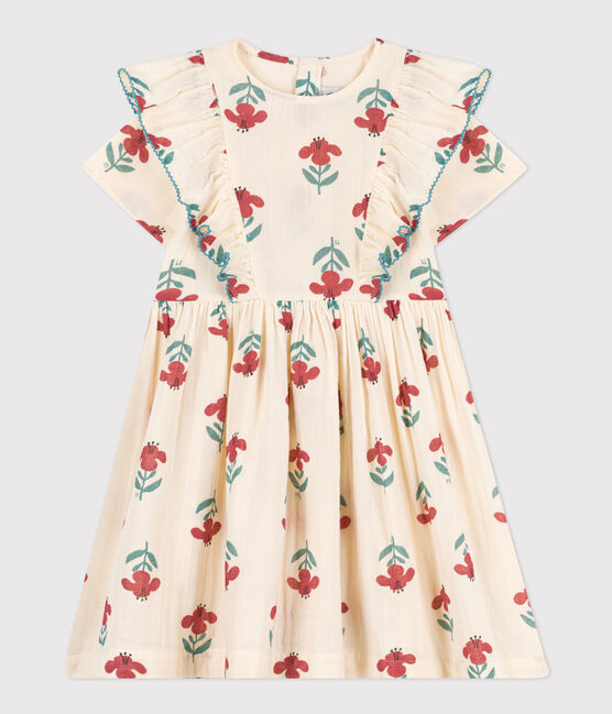 Vestido de gasa de algodón con flores para niña blanco AVALANCHE/ MULTICO