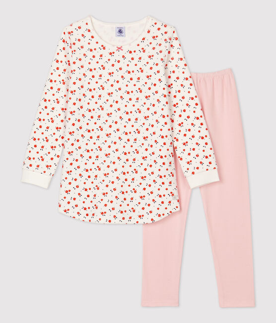 Camisón con estampado de flores de niña de algodón blanco MARSHMALLOW/blanco MULTICO
