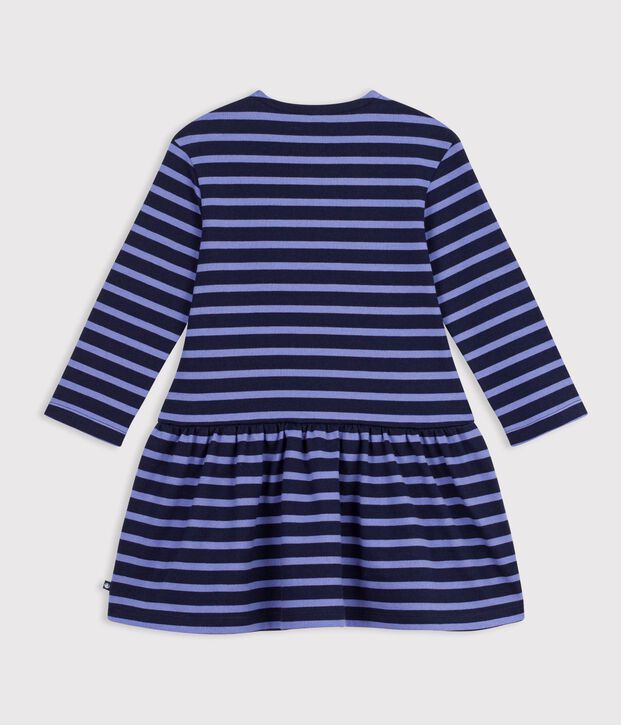 Vestido infantil de algod&oacute;n de manga larga a rayas azul/violeta