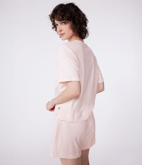 Pijama corto de manga corta de algodón para mujer rosa FLEUR