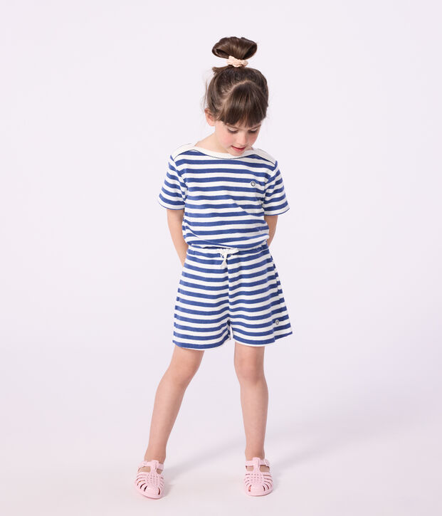 Shorts infantiles de algod&oacute;n a rayas azul/blanco