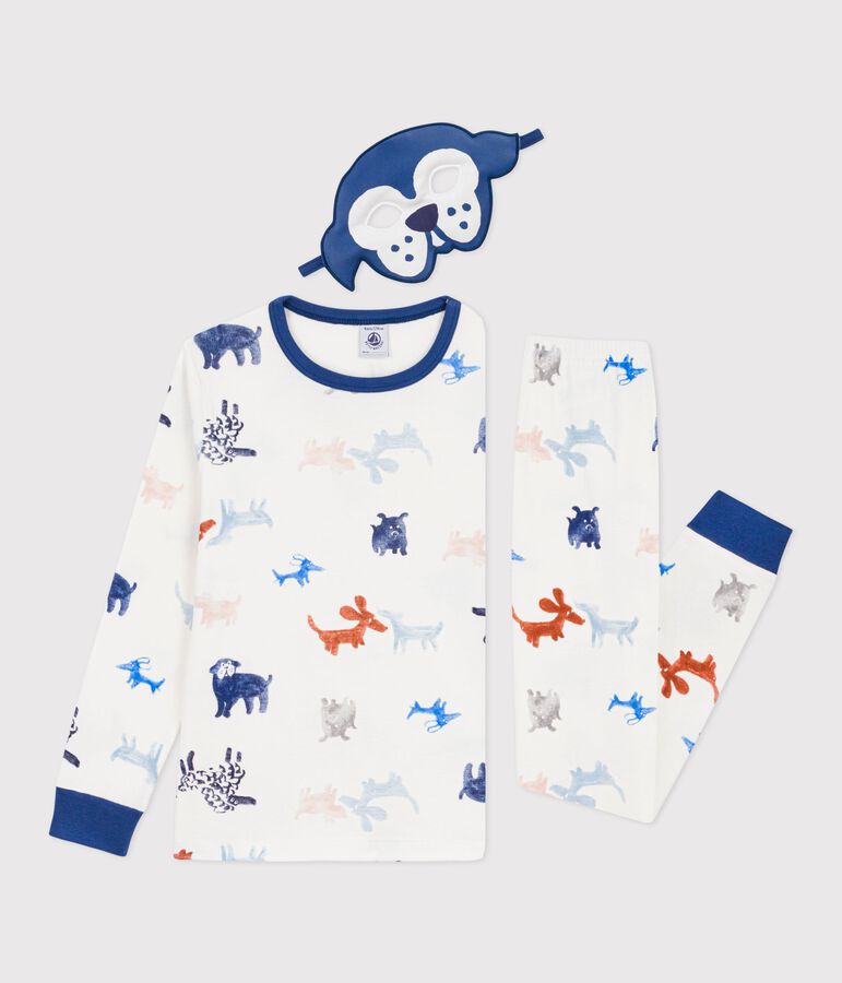 Pijama disfraz infantil de algod&oacute;n con estampado de perros blanco/multicolor