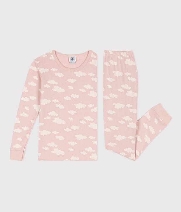 Pijama de algod&oacute;n ajustado para ni&ntilde;a rosa/blanco