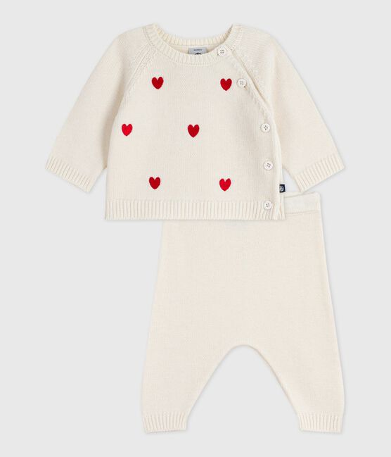 Conjunto de 2 piezas de punto tricotado con corazones bordados para bebé rojo MARSHMALLOW/ POMPEI