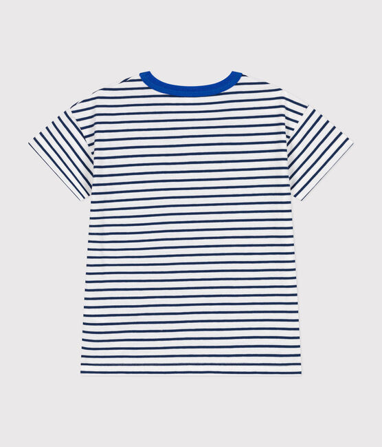 Camiseta infantil de punto de manga corta blanco MARSHMALLOW/azul MEDIEVAL