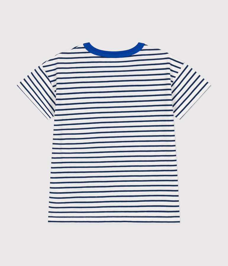 Camiseta infantil de punto de manga corta blanco/azul