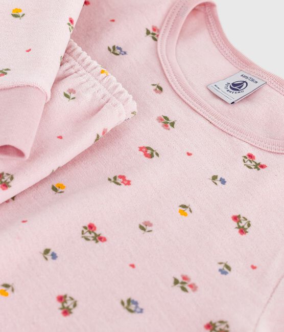 Pijama infantil de terciopelo con estampado de flores rosa JOLI/blanco MULTICO
