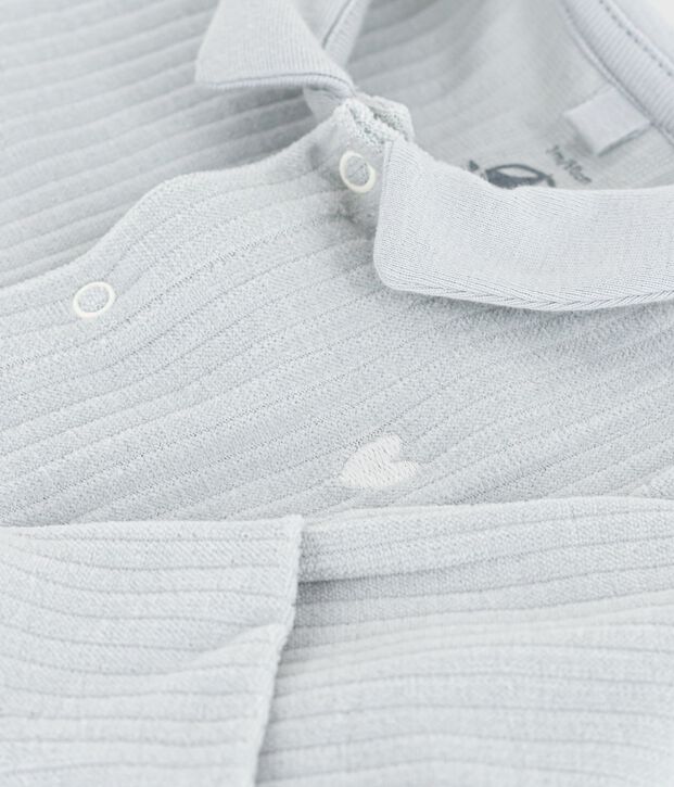 Pijama de terciopelo con cuello liso para beb&eacute; azul