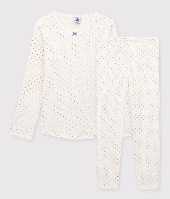 Pijama calado de lunares de niña de algodón orgánico blanco MARSHMALLOW/ POLOCHON