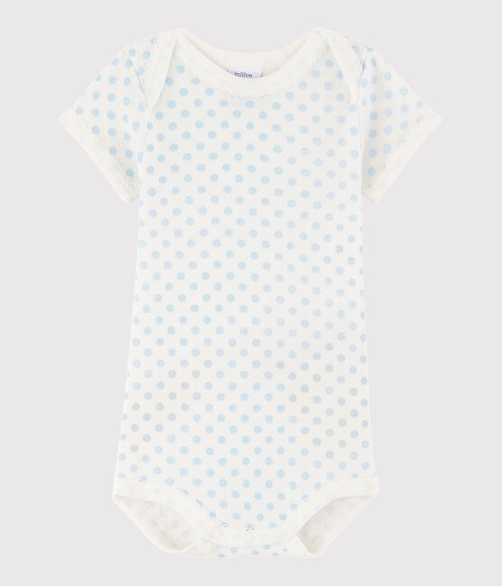 Bodi de manga corta de bebé niña blanco MARSHMALLOW/azul JASMIN