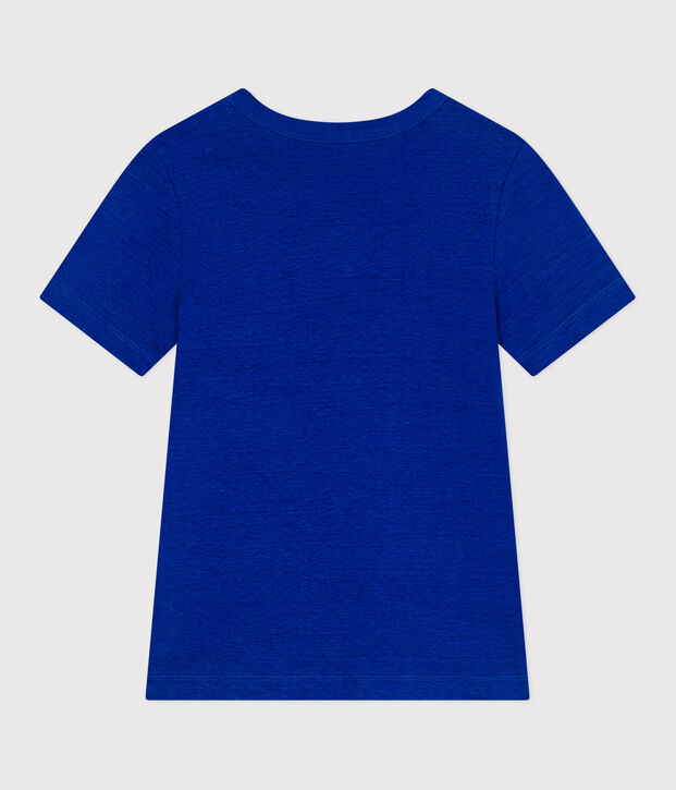 Camiseta de lino de manga corta para mujer azul