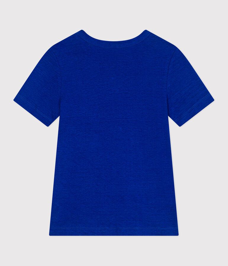 Camiseta de lino de manga corta para mujer azul