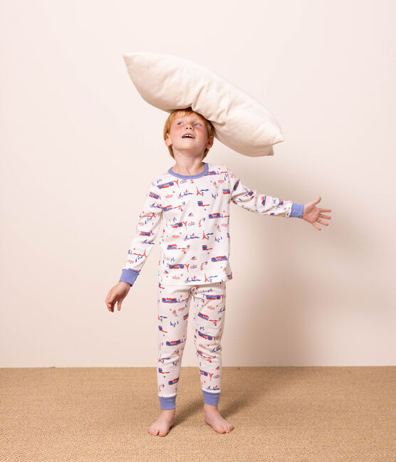Pijama París de algodón de niño/niña blanco MARSHMALLOW/blanco MULTICO