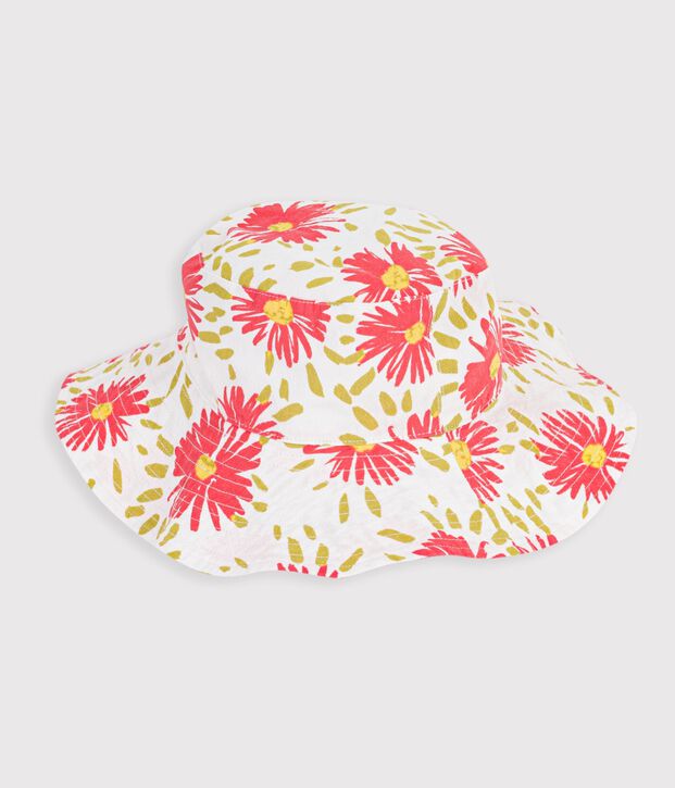 Gorro infantil de popelina con estampado de flores blanco/multicolor