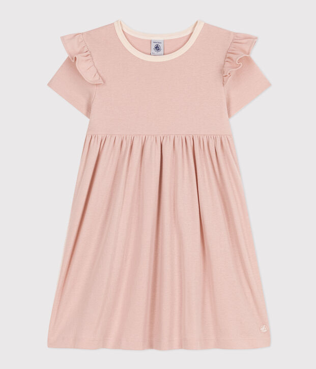 Vestido de manga corta de algod&oacute;n para ni&ntilde;a rosa