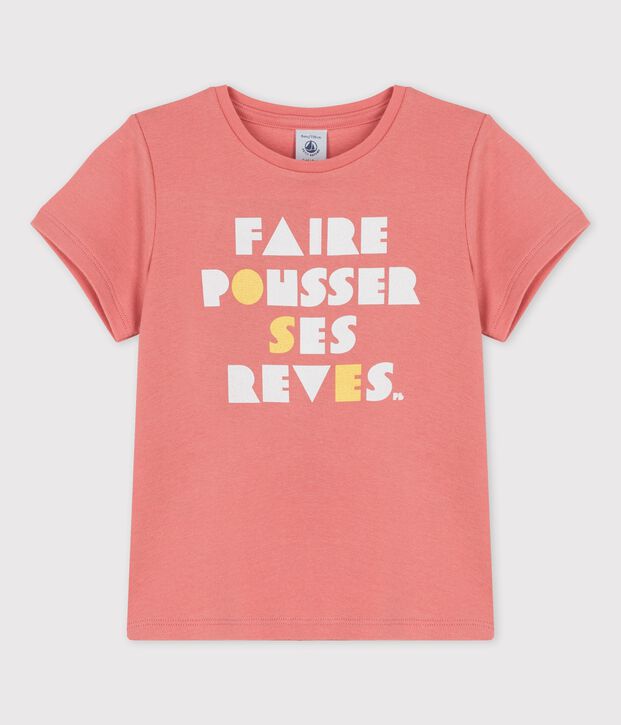 Camiseta de manga corta de algod&oacute;n de ni&ntilde;a rosa