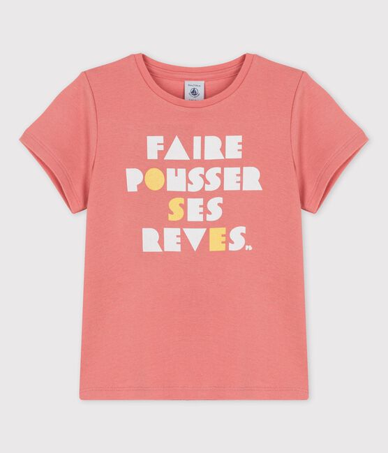 Camiseta de manga corta de algodón de niña rosa PAPAYE