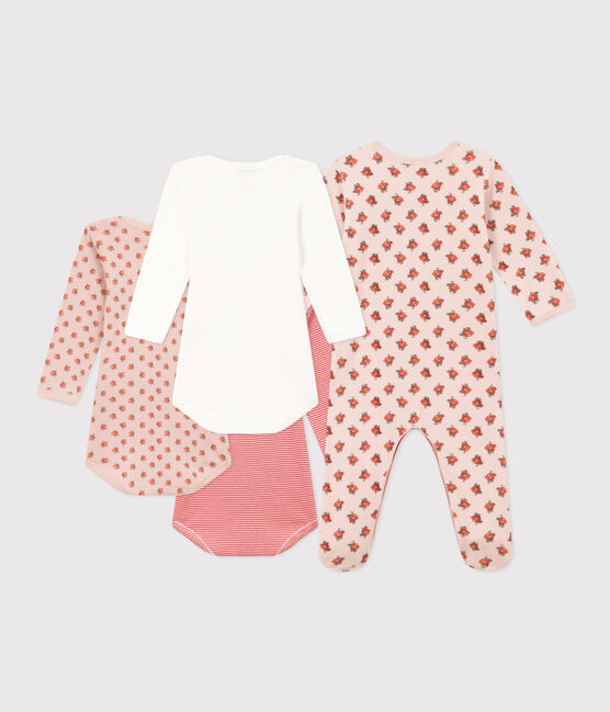 Lote de 1 pijama y 3 bodis de flores para bebé variante 1