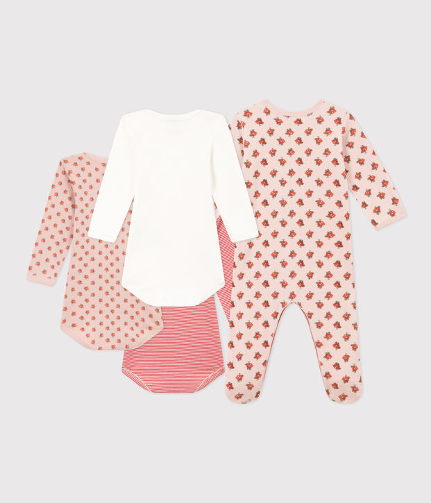 Lote de 1 pijama y 3 bodis de flores para beb&eacute; multicolor