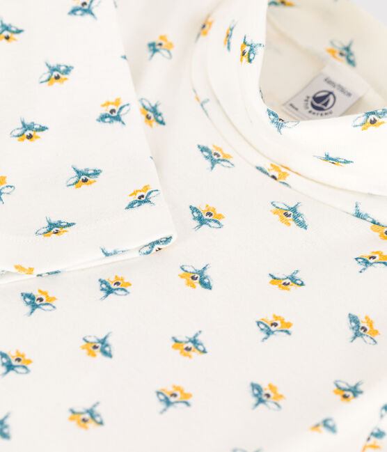 Prenda de cuello de cisne con estampado de flores de algodón de niña blanco MARSHMALLOW/blanco MULTICO