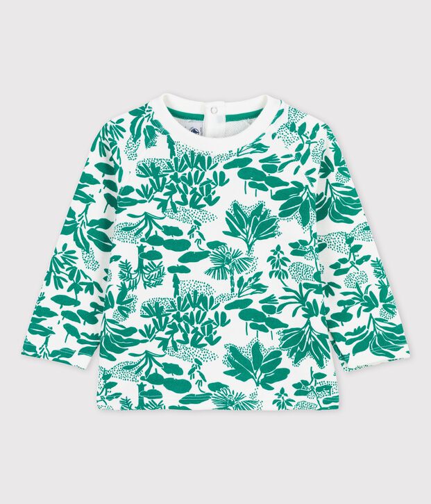 Sudadera con estampado vegetal de mulet&oacute;n de beb&eacute; blanco/verde