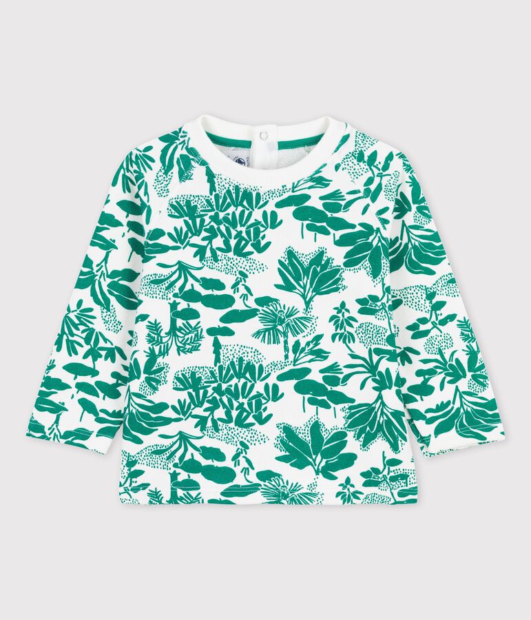 Sudadera con estampado vegetal de mulet&oacute;n de beb&eacute; blanco/verde