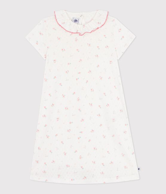 Camisón infantil de algodón calado con estampado de flores blanco MARSHMALLOW/blanco MULTICO