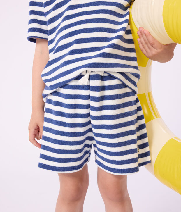 Shorts infantiles de algod&oacute;n a rayas azul/blanco