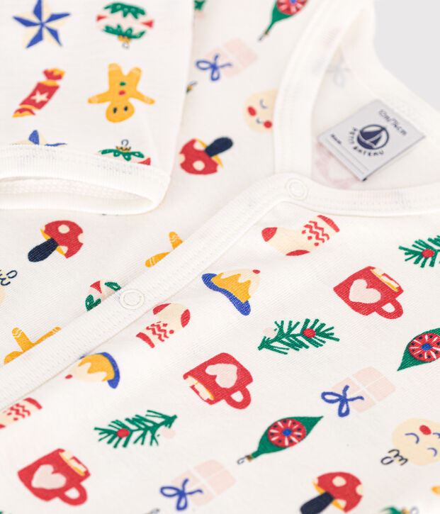 Pijama sin pies de algod&oacute;n con estampado para beb&eacute; blanco/multicolor