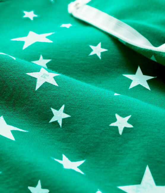 Pijama enterizo con cremallera de estrellas de algodón de bebé verde GAZON/blanco ECUME