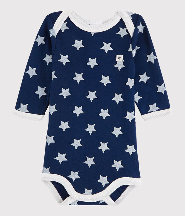 Bodi de manga larga de beb&eacute; ni&ntilde;a/ni&ntilde;o azul/blanco