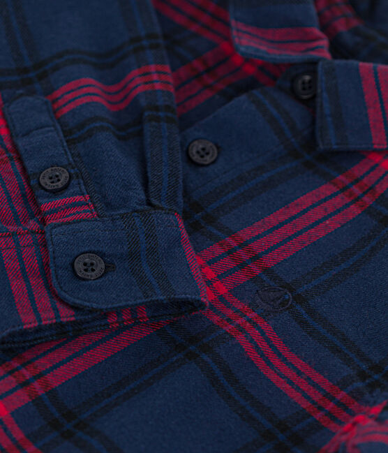 Camisa a cuadros de franela de algodón de niño azul SMOKING/blanco MULTICO