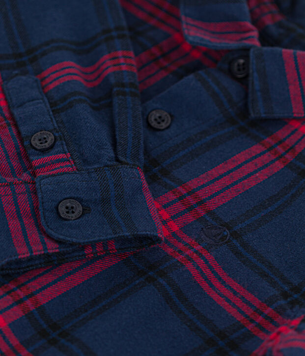 Camisa a cuadros de franela de algod&oacute;n de ni&ntilde;o azul/multicolor