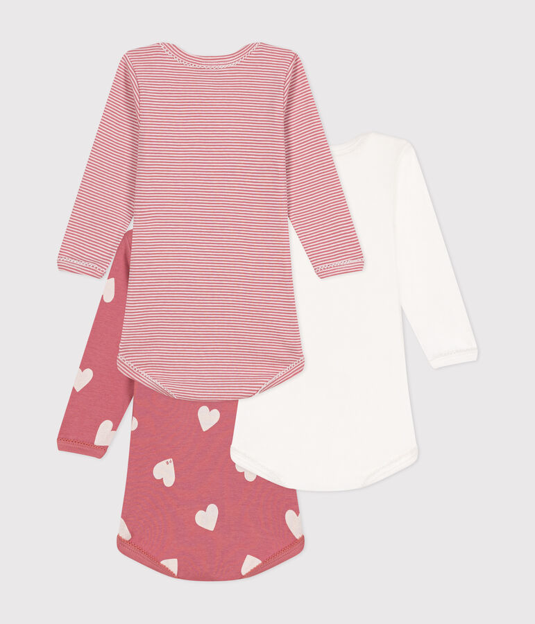 Juego de 3 bodis de algod&oacute;n de manga larga con corazones para beb&eacute; multicolor