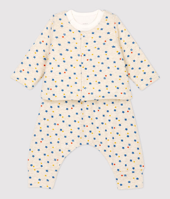 Conjunto de 3 prendas con estampado de estrellas multicolores de bebé niña de lana y algodón orgánico beige MONTELIMAR/blanco MULTICO
