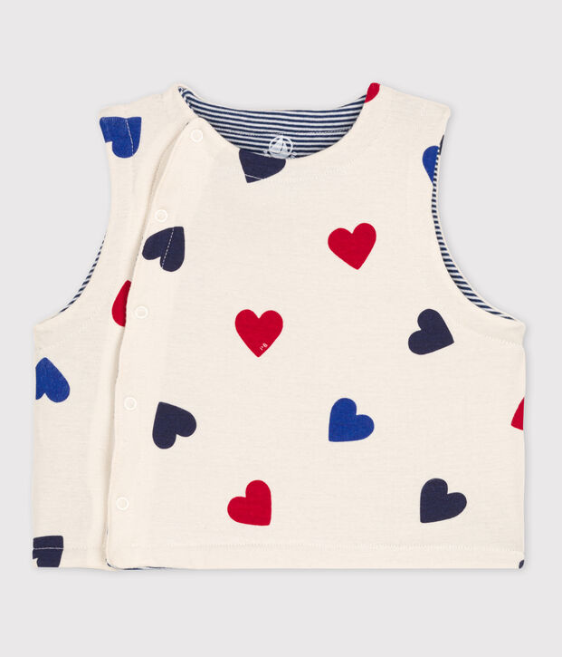 Chaleco reversible de algod&oacute;n con coraz&oacute;n de beb&eacute; crudo/multicolor