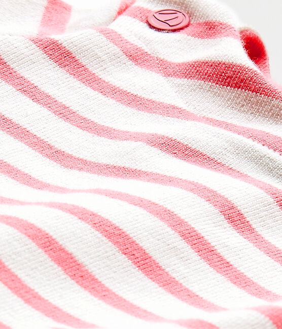 Vestido bebé niña a rayas blanco MARSHMALLOW/rosa PETAL