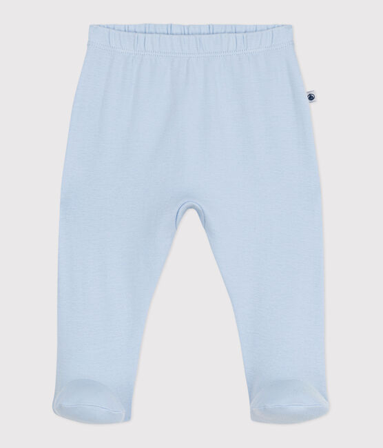 Pantalón con pies de algodón liso para recién nacido azul TOUDOU