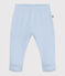 Pantalón con pies de algodón liso para recién nacido azul TOUDOU