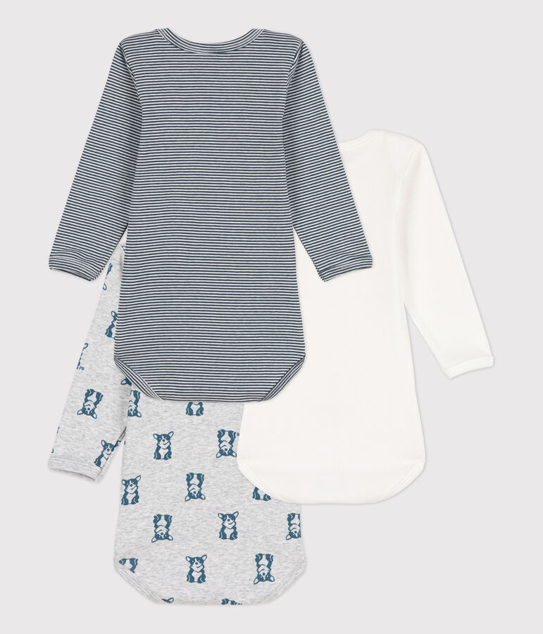 Juego de 3 bodis de algod&oacute;n de manga larga con motivo de perro para beb&eacute; multicolor